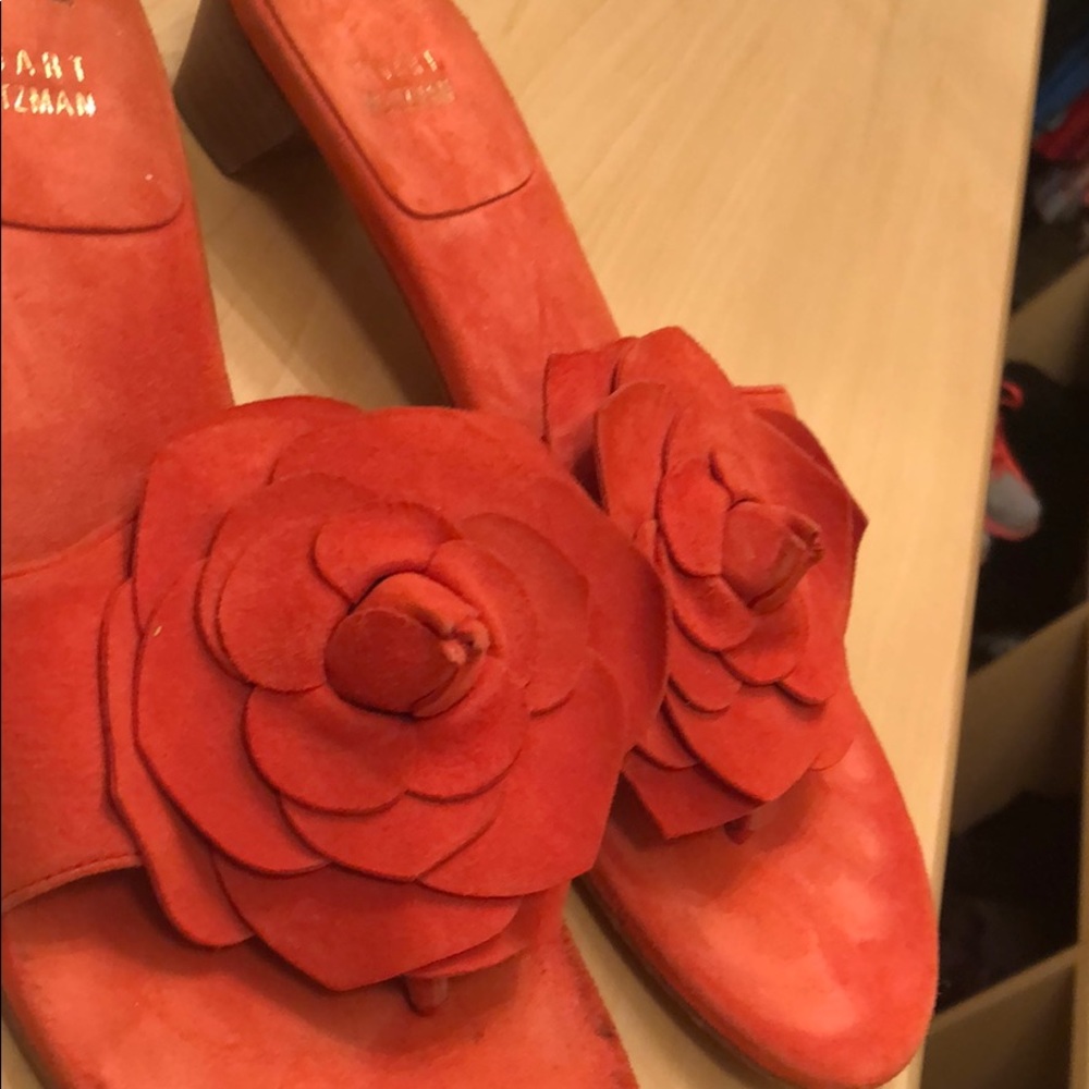 Stuart Weitzman watermelon color suede sandals